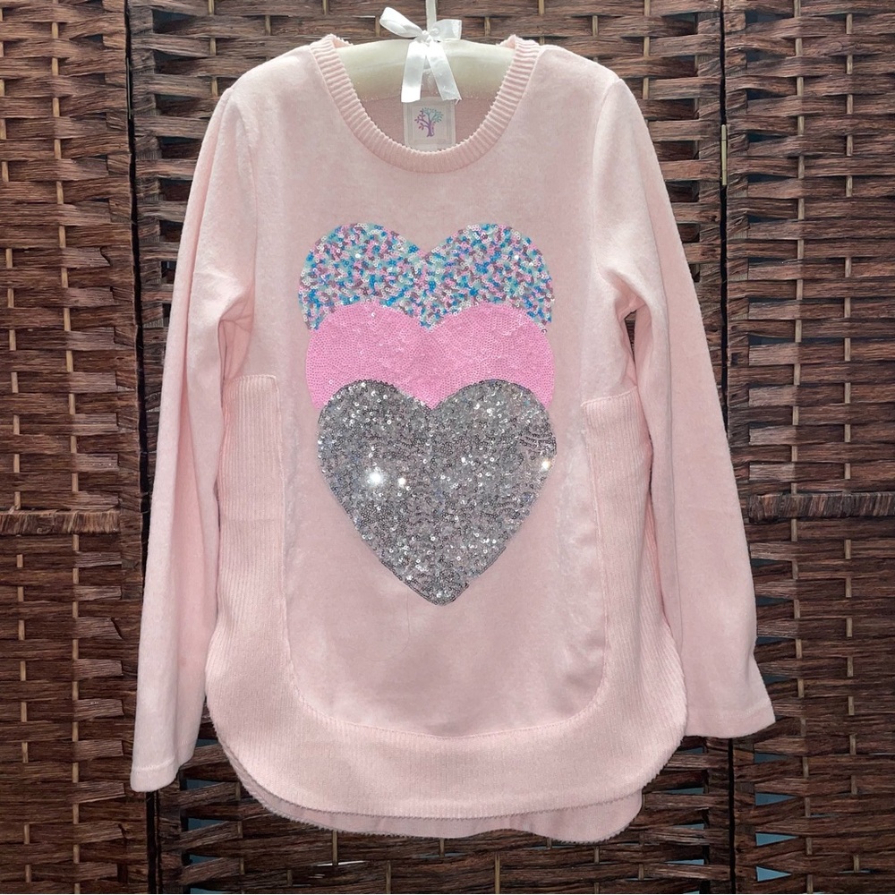 Colortree Kids Glitter Heart Sweater - Pink, Size M Girls.